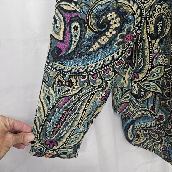 J. Jill Green Purple Paisley Boho Blouse Layered Retro Floral L - Picture 3 of 14